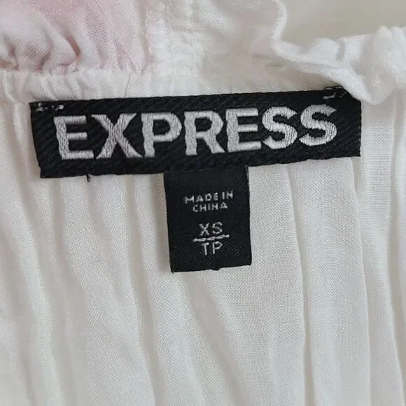 Express Frilly Solid White XS Ruffle Sleeve Peplum Top Ruffle Front Keyhole - Picture 3 of 9